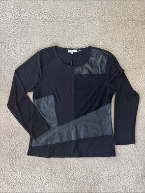 Calvin Klein Black Mixed-Media Long Sleeve Top